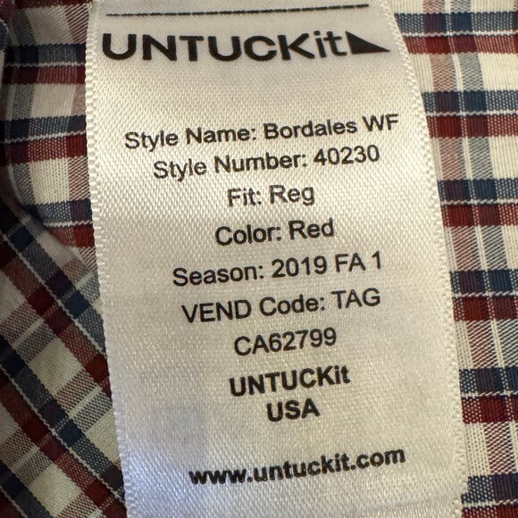 NWOT UNTUCKit Red Navy White Check Plaid Long Sleeve Button Down Shirt S… - Picture 5 of 10